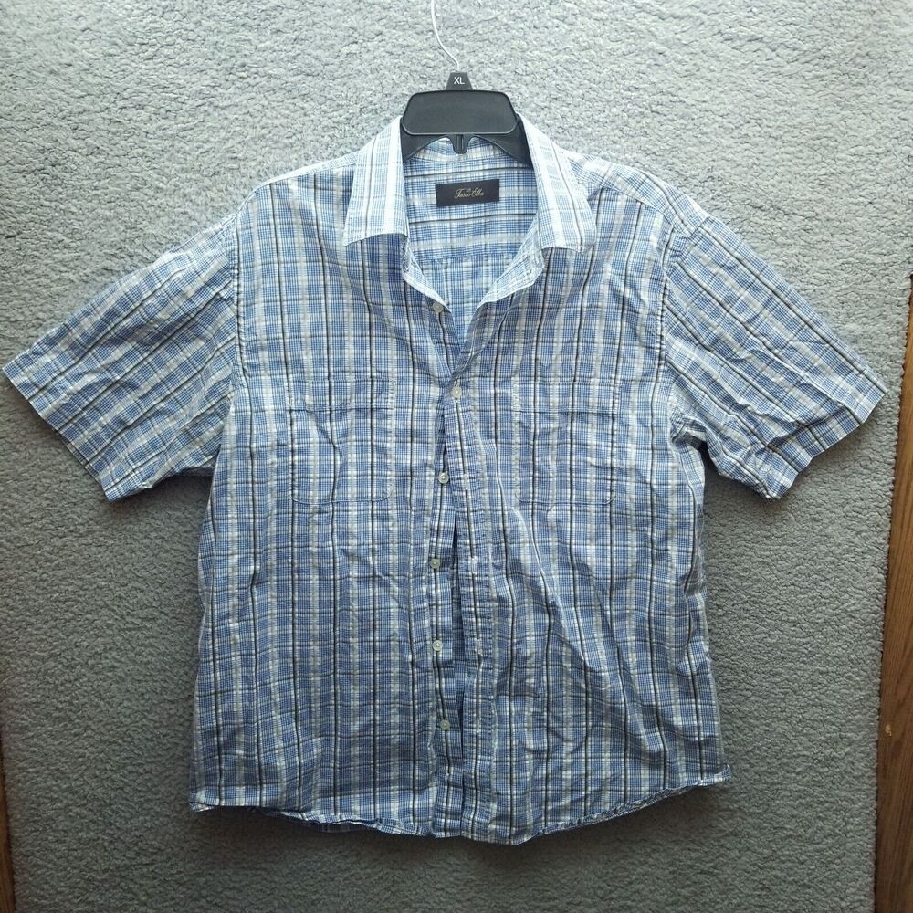Tasso Elba L S.p.A Check Blue Button-Down Shirt 50" 29.5" 10.5"